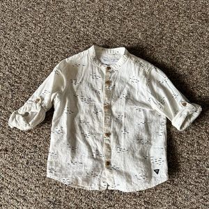 Zara linen blend 2-3 year cream & black bird print